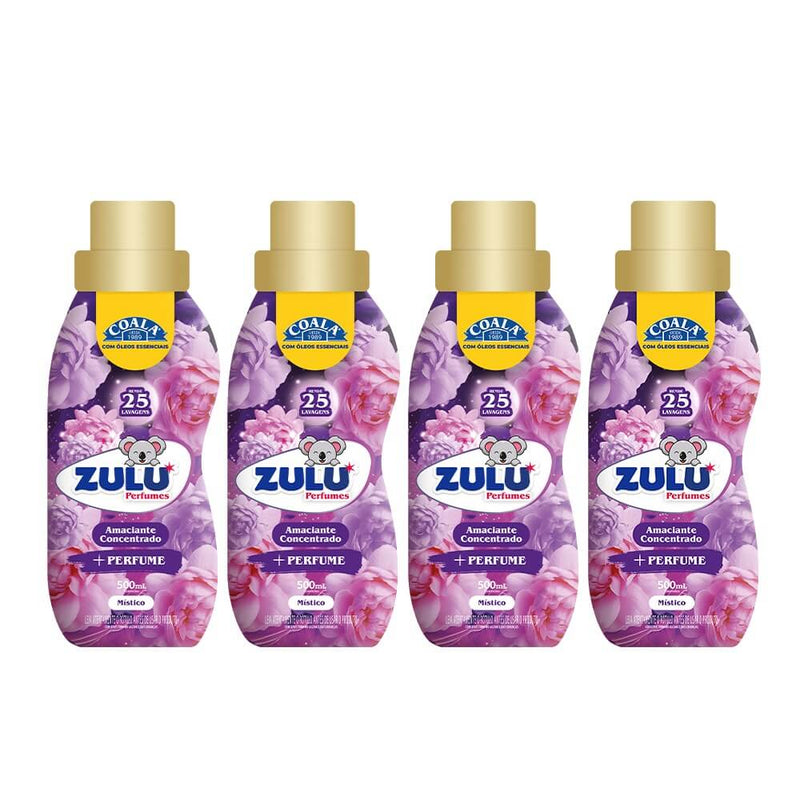 Kit 4 Amaciantes de Roupas Concentrado Zulu Perfumes - Místico 500ml